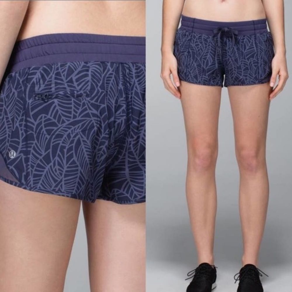 Lululemon Hotty Hot Short Purple Palm Cadet Sz 4 Elastic Waistband Summer Run
